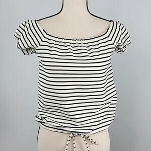 Madewell Striped Melody Off-the-Shoulder Black and Cream Top XXS